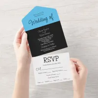 Black, Blue and White Minimalist Modern Wedding All In One Invitation