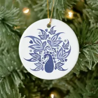 Personalized Happy Holidays Peacock Ceramic Ornament