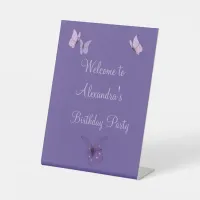 Pretty Pink and Purple Butterflies Pedestal Sign