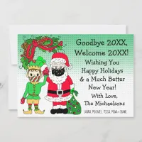 Santa and Elf in Facemasks Christmas Card