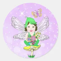 Whimsical Little Elf Fairy, Mushroom and Butterfly Classic Round Sticker