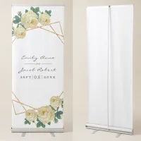 Elegant Gold Glitter Geometric Yellow Floral Wed Retractable Banner