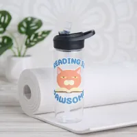 Reading is Pawsome Funny Cat Cartoon Art Water Bottle