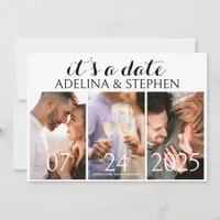 Modern Simple Script Three Photo Gallery QR CODE Save The Date