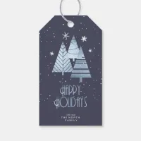 Christmas Trees and Snowflakes Blue ID863 Gift Tags