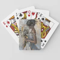 Portrait of a Lady with Flowers Gold and White Poker Cards