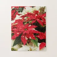 Festive Red White Floral Poinsettias Jigsaw Puzzle