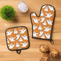 Cute Ghost Funny Halloween Oven Mitt & Pot Holder Set