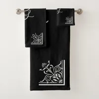 Bold Black and White Vintage Personalized  Bath Towel Set