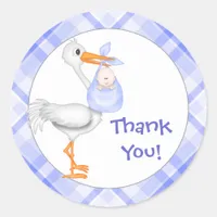 Stork & Baby Boy Thank You Classic Round Sticker