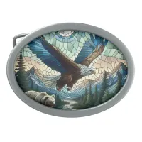 Mosaic Bear and Eagle in the Mountains Ai Art Belt Buckle