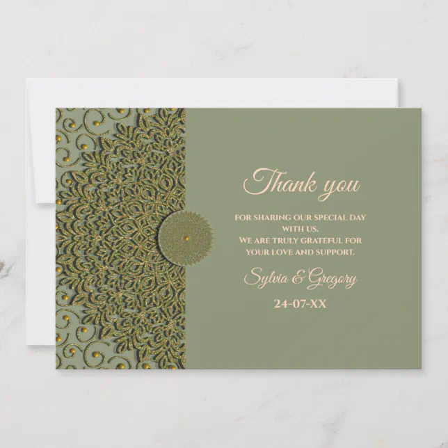 Elegant Modern Sage green & gold classic mandala T Thank You Card