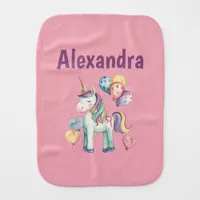 Cute Colorful Watercolor Unicorn Baby Burp Cloth