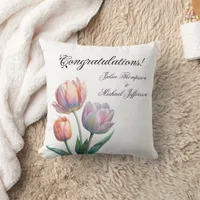 Romantic and Poetic Pastel Tulips Watercolor Throw Pillow