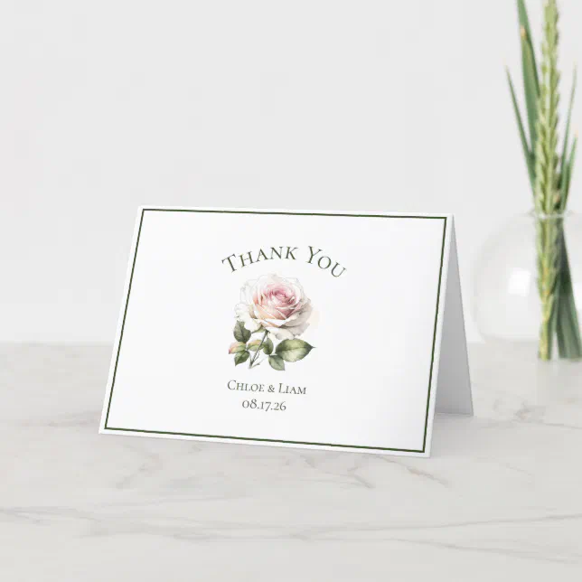 Elegant Pink Garden Rose Flower Wedding Thank You