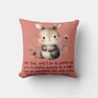 Rabbit Woodland Kids Christian Prayer on Pink | Throw Pillow