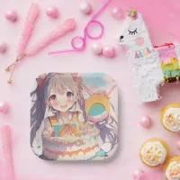 Anime Girl with Whimsical Birthday Paper Plates