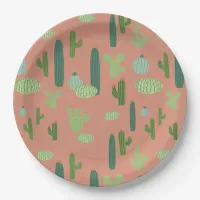 Cute Cactus Peach & Green Paper Plates