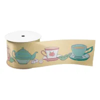 Tea Drinker Tea Cups and Teapots Vintage  Satin Ribbon