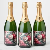 Timeless Rose Floral Charm Sparkling Wine Label