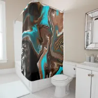 Brown and Blue Marble Swirl Fluid Art     Shower Curtain