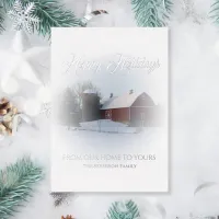 Snow Covered Red Barn Happy Holidays Foil Holiday Card