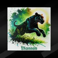 Black Panther with green surroundings Monogram | Jigsaw Puzzle