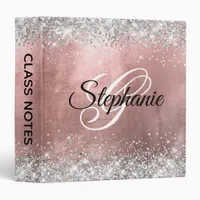 Silver Glitter and Rose Gold Foil Fancy Monogram 3 Ring Binder