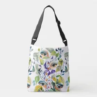 Handpainted Elegant Feminine Eyes Colorful Leaves  Crossbody Bag