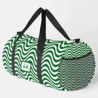 Monogram Green & White Wavy Stripes Psychedelic Duffle Bag
