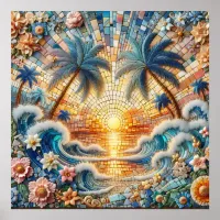 Magical Mosaic Tropical Ocean Sunset Poster