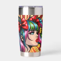 Pretty Pop Art Comic Girl with Bows Insulated Tumbler