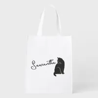 Personalized Black Cat Looking Back    Grocery Bag