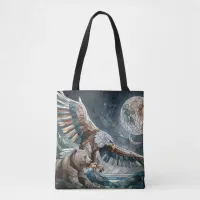 Mosaic Ai Art | Brown Bear and an Eagle Full Moon Tote Bag