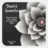 Timeless Elegance: Black & Silver Blossom Wedding  Square Sticker