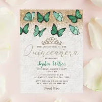 Emerald Green Gold Glitter Butterfly Quincea&#241;era Invitation