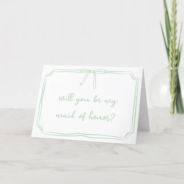Coquette Bow Sage Cute Maid of Honor Proposal Card