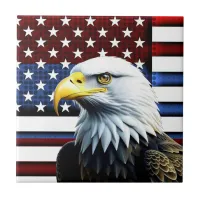 Patriotic American Eagle and US Flag Ceramic Tile