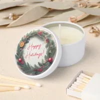 Happy Holidays Christmas Wreath ID1082 Mini Candle Favors