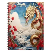 Fire breathing dragon red blue and gold scales notebook