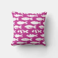 Pink White Fish Pattern Throw Pillow