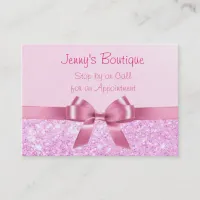 Pink and White Polka Dot with Pink Bow & Glitter Business Card