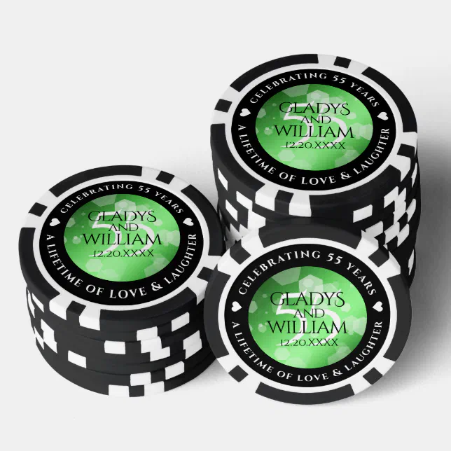 Elegant 55th Emerald Wedding Anniversary Poker Chips