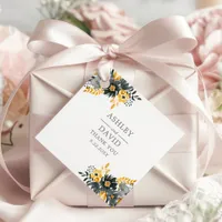 Black And Gold Watercolor Floral Flowers Wedding Favor Tags