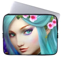 Blue Ethereal Woman with Flowers Laptop Sleeve