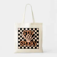 Retro Groovy Checkered Stay Spooky Halloween Tote Bag