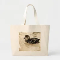 Duck in Sepia Large Tote Bag