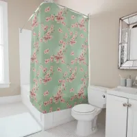 Cherry Blossoms in Pink and Teal Shower Curtain