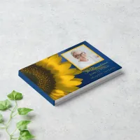 Yellow Sunflower on Blue Celebration of Life  Foil Guest Book