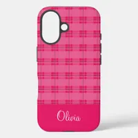 Hot Pink Plaid iPhone 16 Case